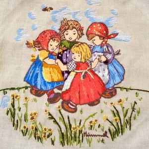 VTG Handmade Himmel Needlepoint Folk Art Friends Floral Colorful